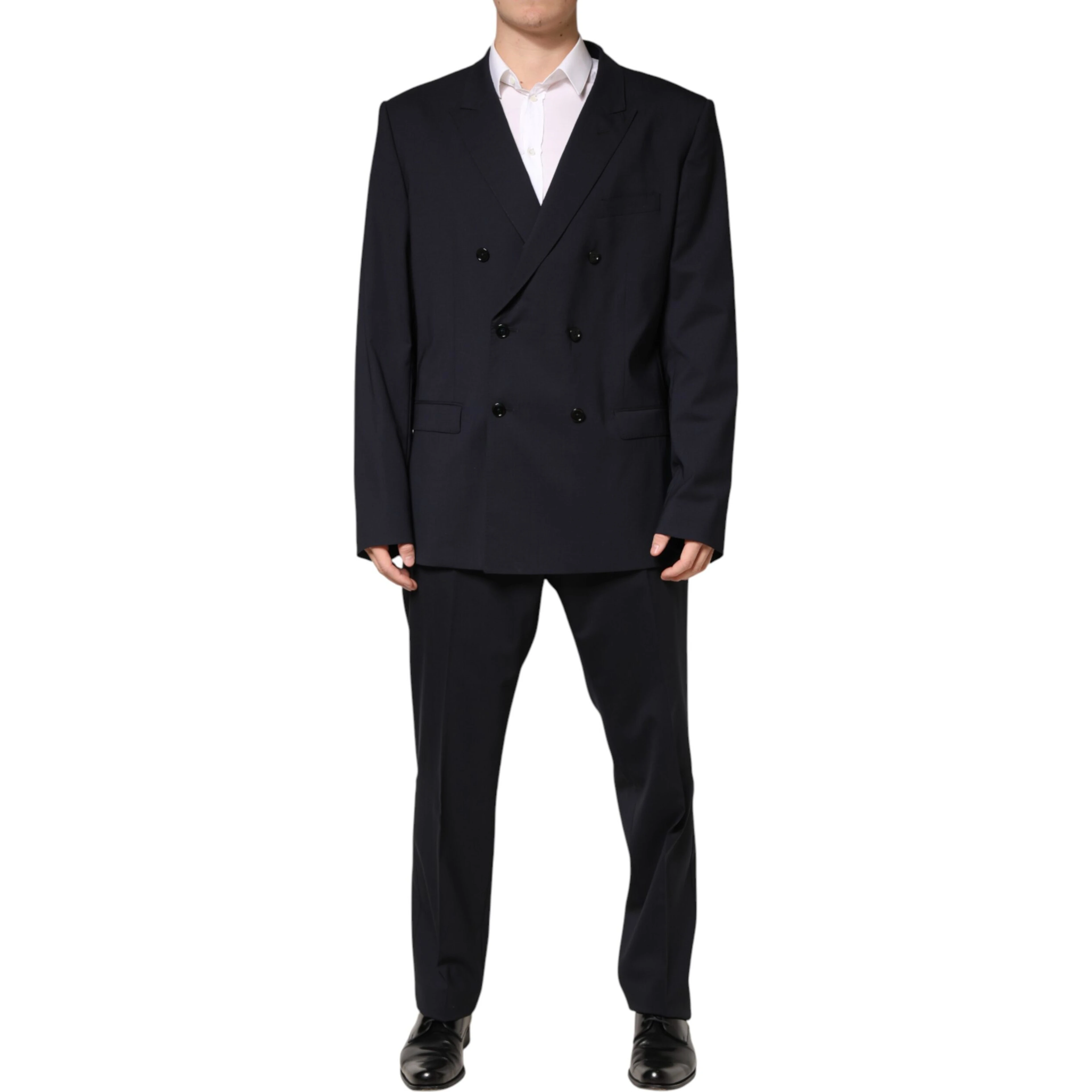 Blue Wool Double Breasted 2 Piece Men Suit