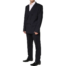 Blue Wool Double Breasted 2 Piece Men Suit
