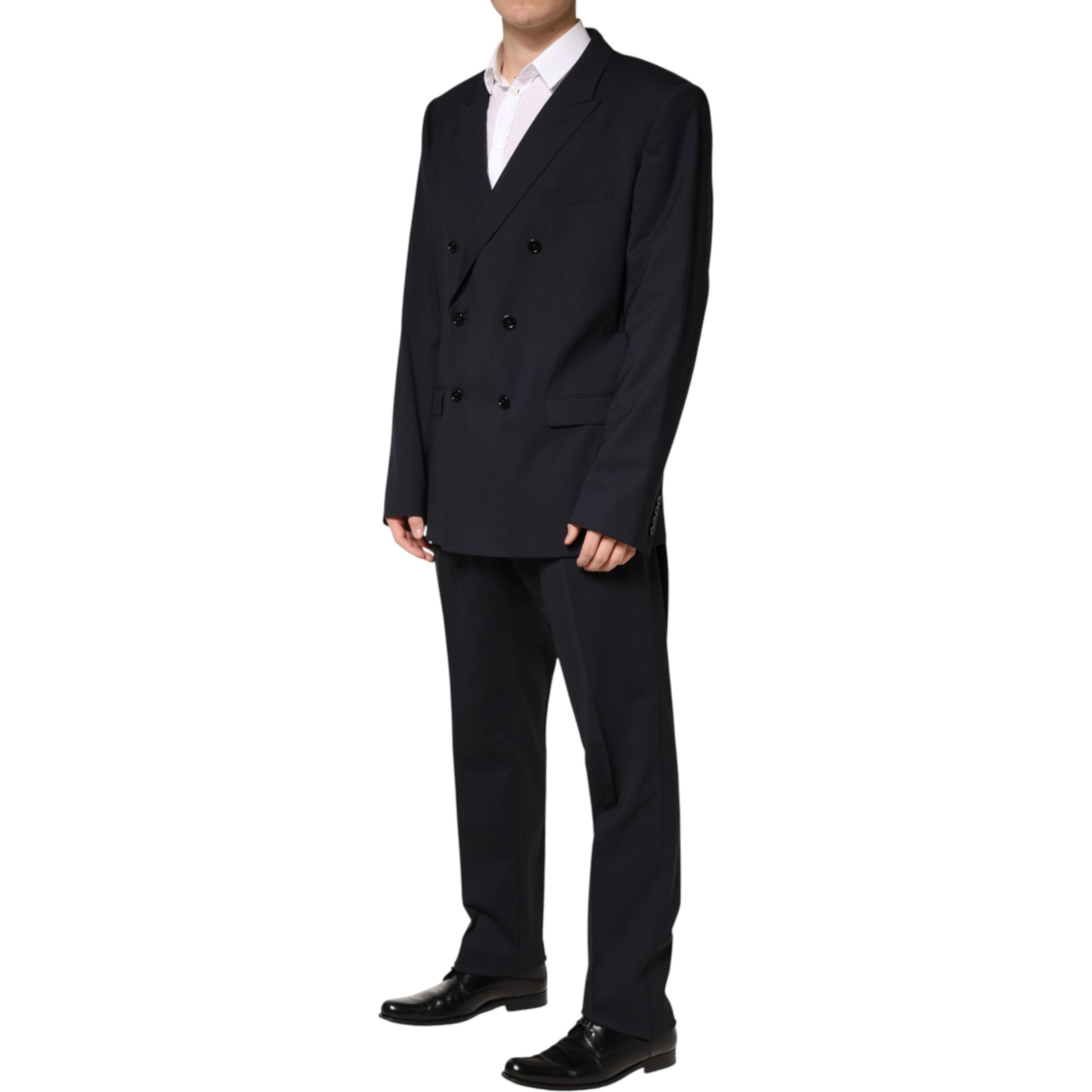 Blue Wool Double Breasted 2 Piece Men Suit