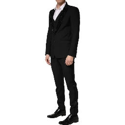 Black Wool Single Breasted 3 Piece Men Suit