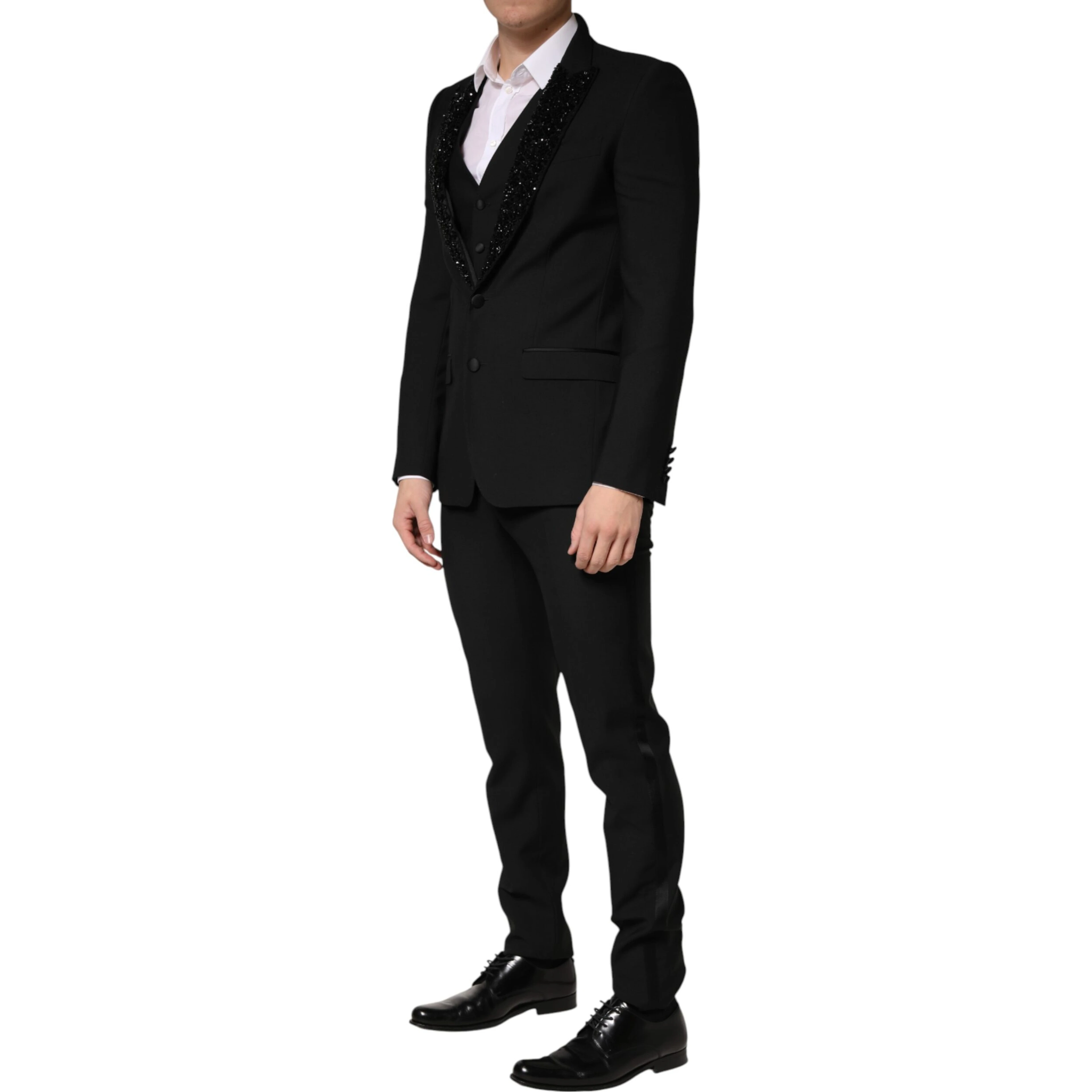 Black Wool Single Breasted 3 Piece Men Suit