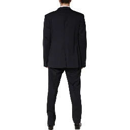 Blue Wool Double Breasted 2 Piece Men Suit