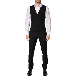 Black Wool Single Breasted 3 Piece Men Suit