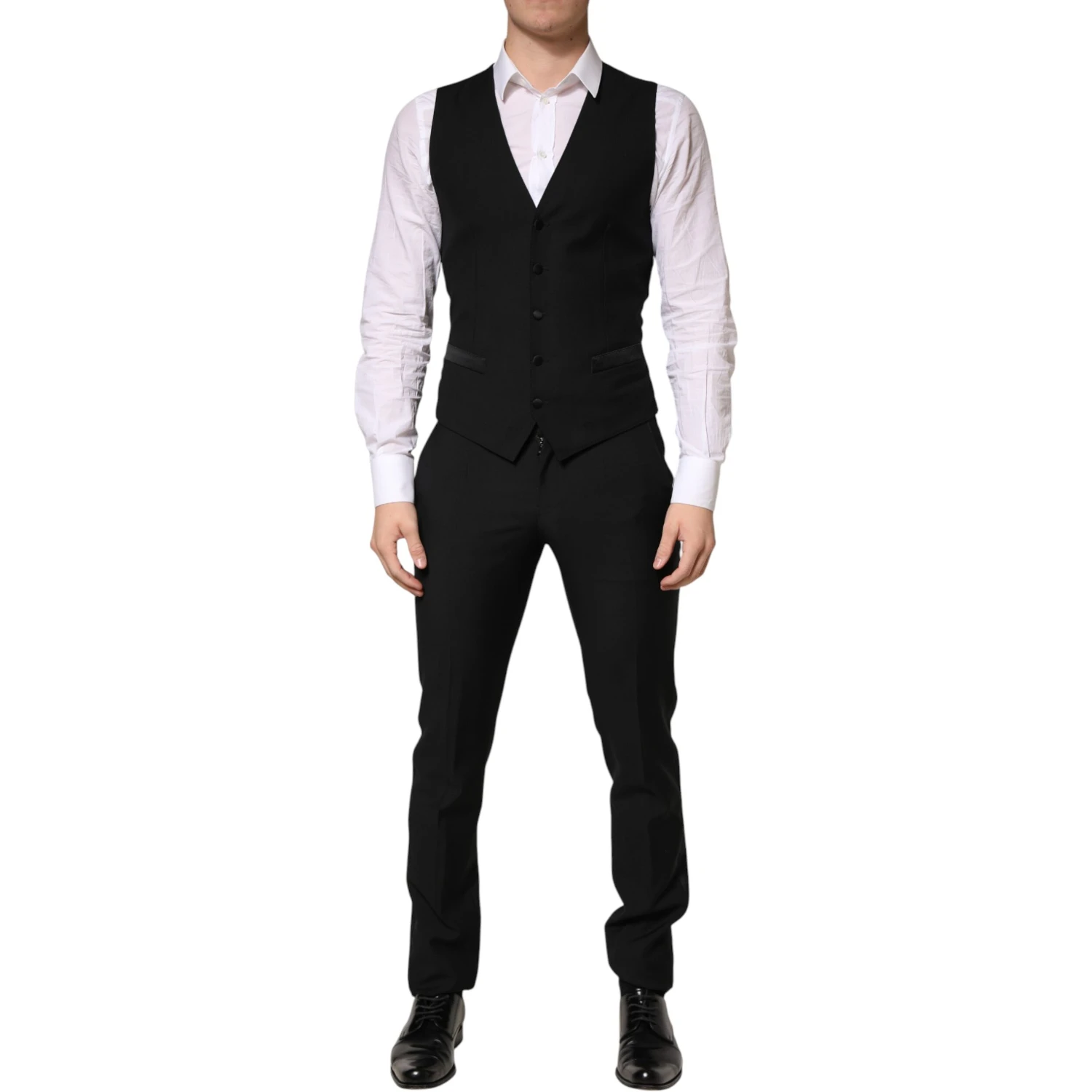 Black Wool Single Breasted 3 Piece Men Suit