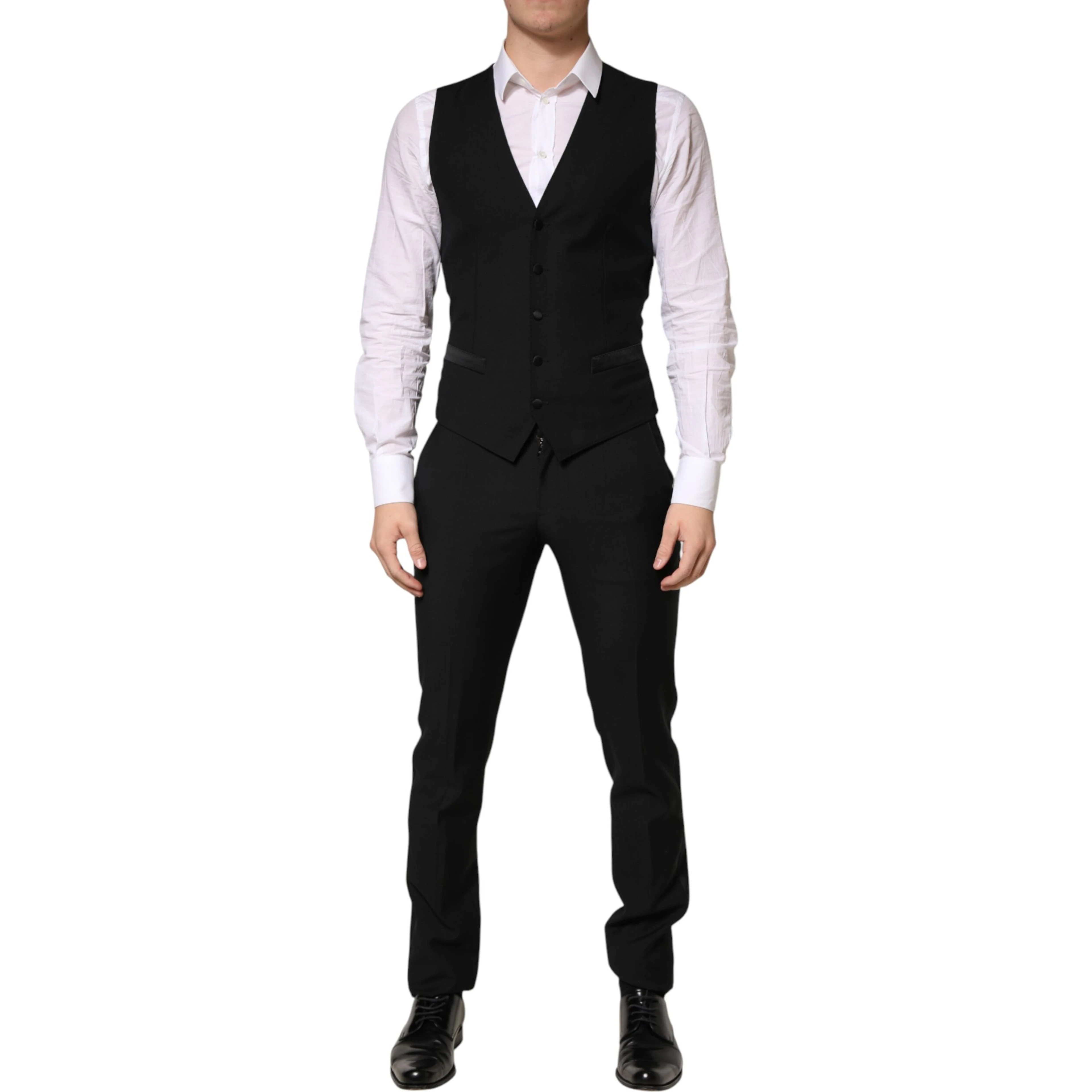 Black Wool Single Breasted 3 Piece Men Suit