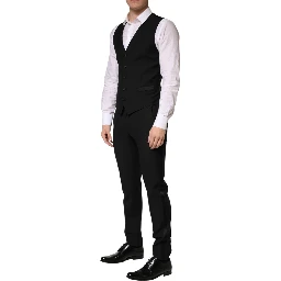 Black Wool Single Breasted 3 Piece Men Suit