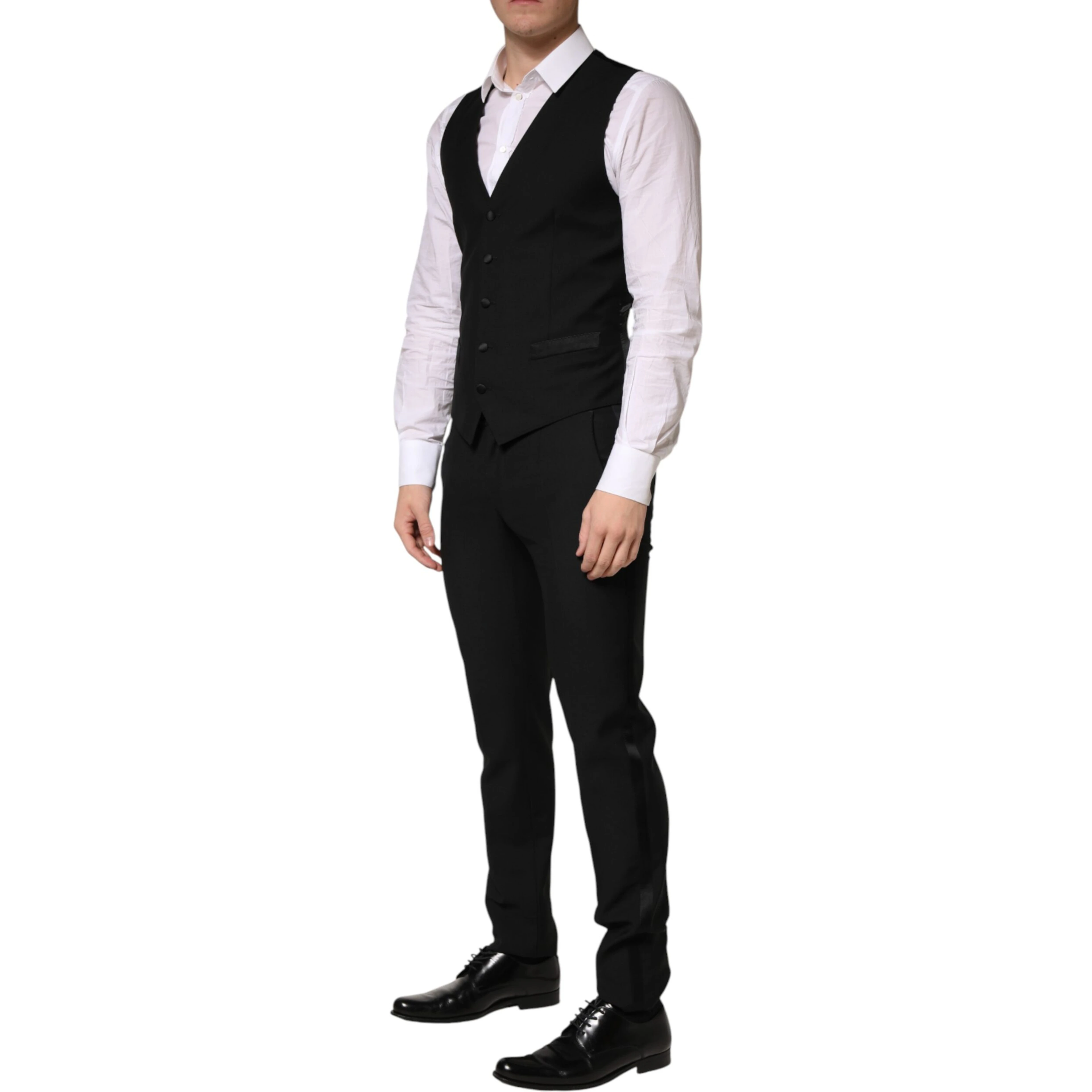 Black Wool Single Breasted 3 Piece Men Suit
