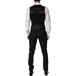 Black Wool Single Breasted 3 Piece Men Suit