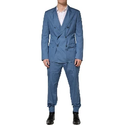 Blue Cotton Double Breasted 2 Piece  Suit