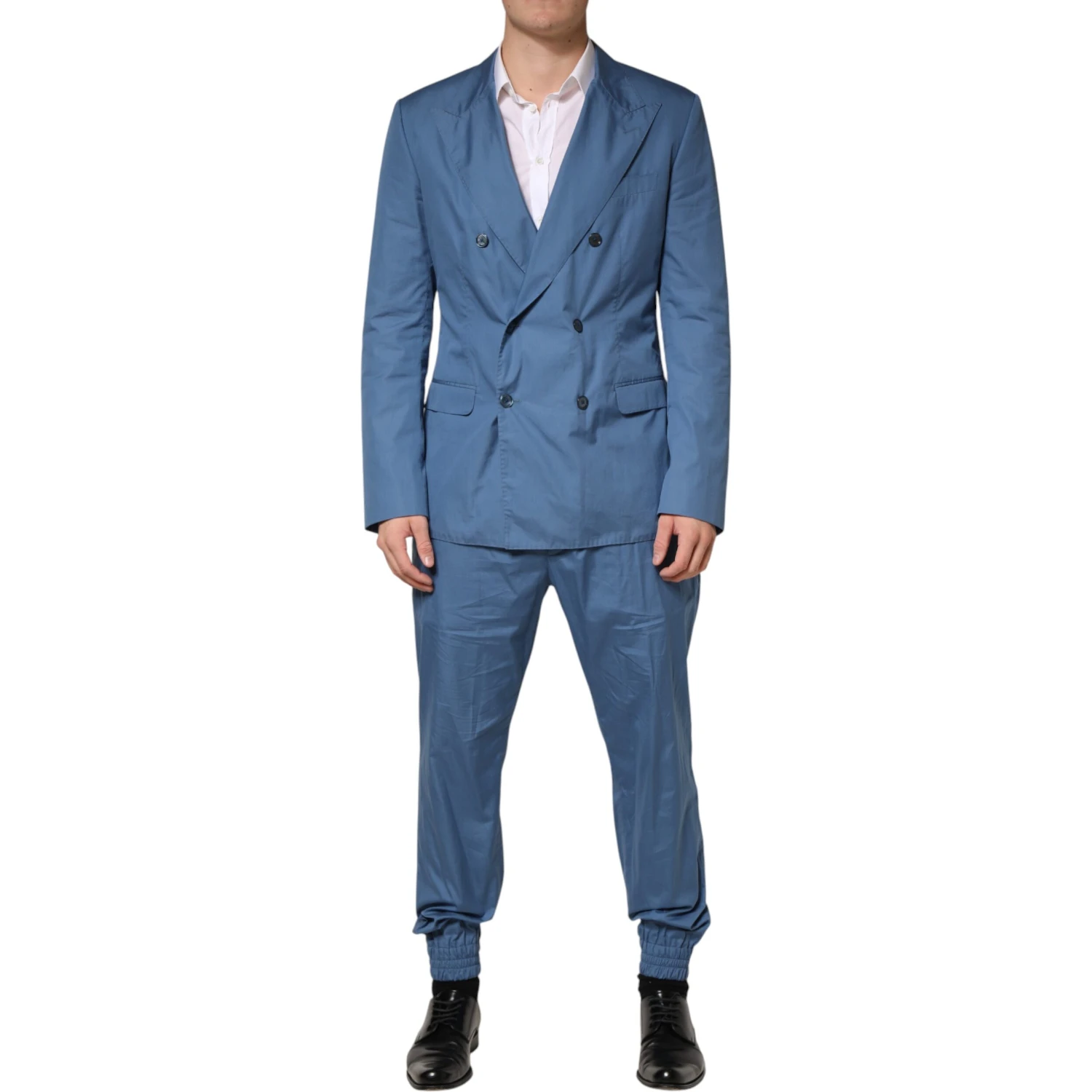 Blue Cotton Double Breasted 2 Piece  Suit