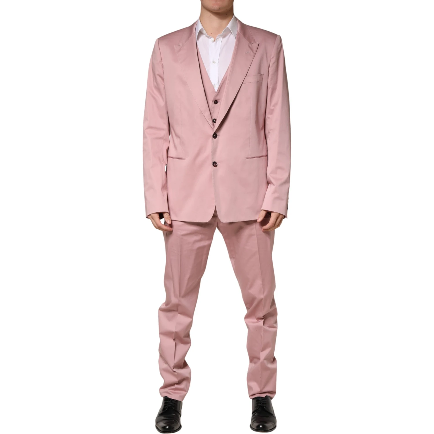 Pink Cotton Single Breasted 3 Piece Suit