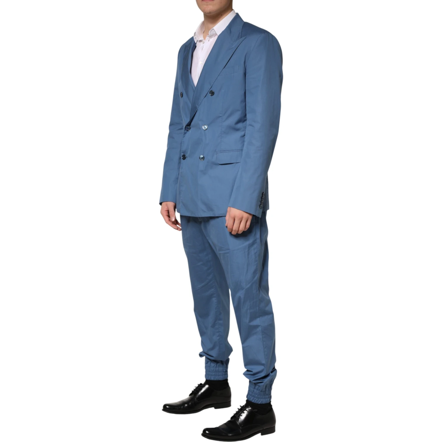 Blue Cotton Double Breasted 2 Piece  Suit
