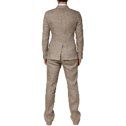 Beige Linen Double Breasted 2 Piece Men Suit