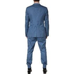 Blue Cotton Double Breasted 2 Piece  Suit