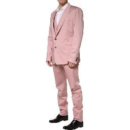 Pink Cotton Single Breasted 3 Piece Suit
