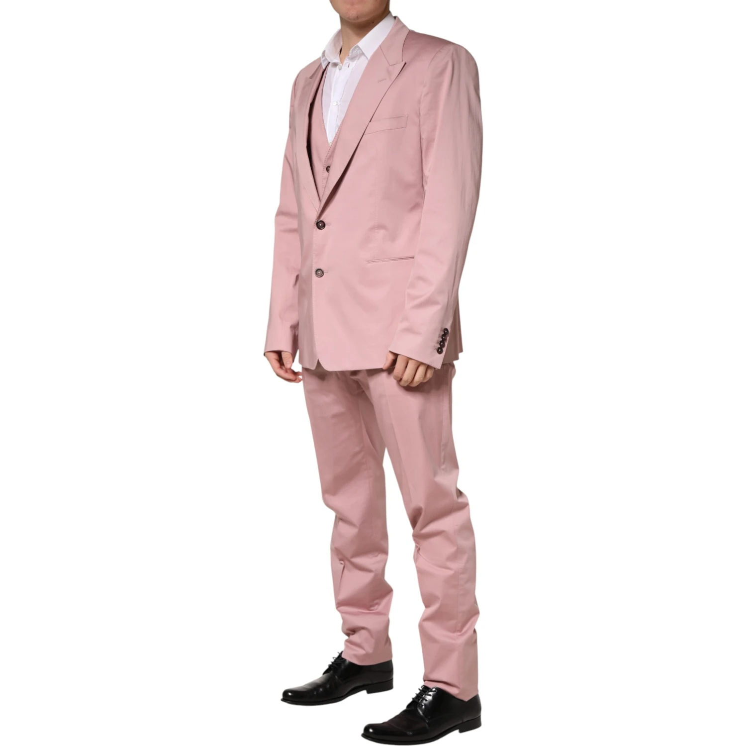 Pink Cotton Single Breasted 3 Piece Suit