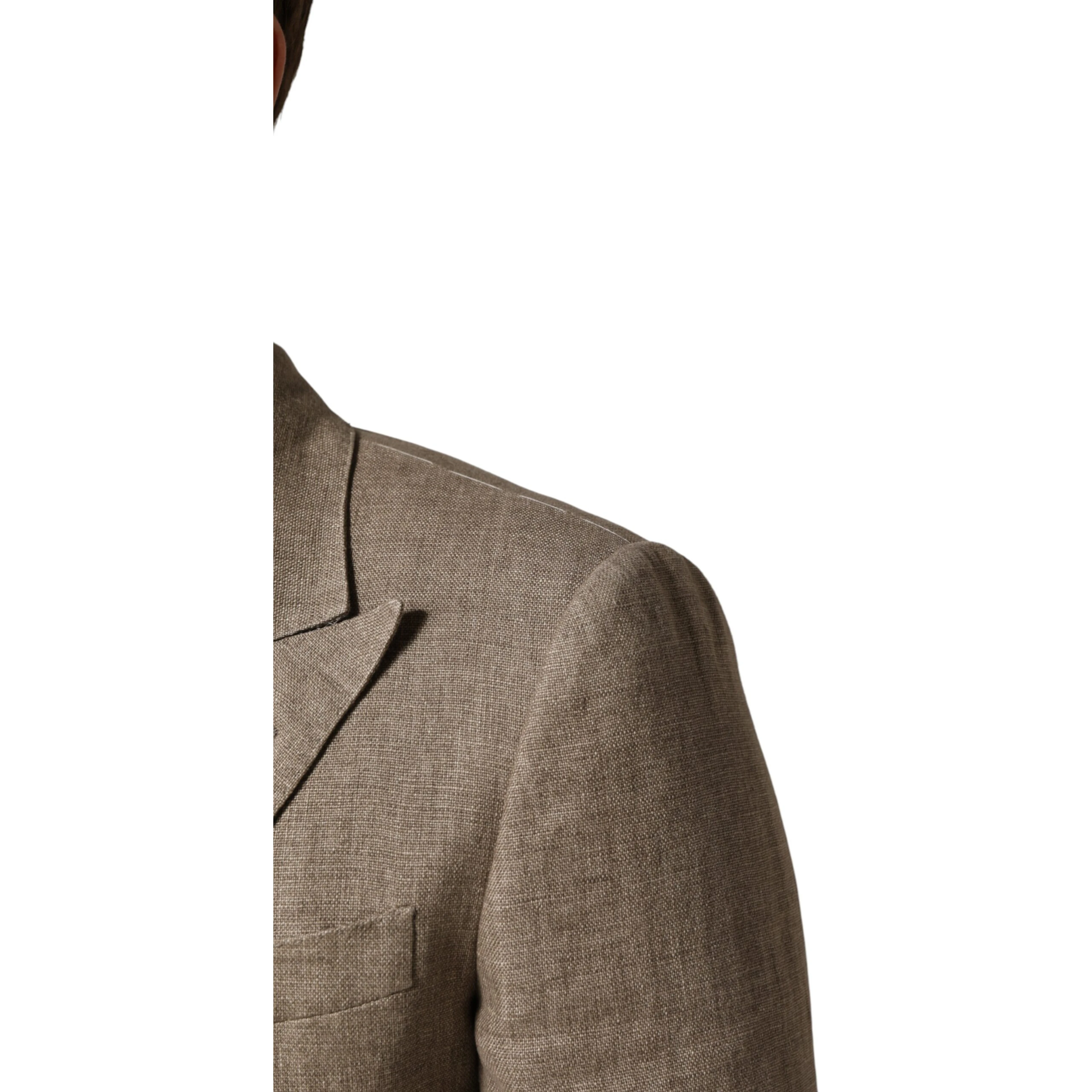 Beige Linen Double Breasted 2 Piece Men Suit