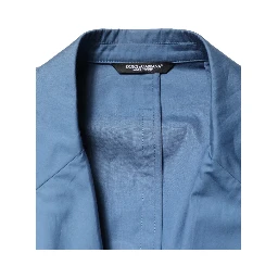 Blue Cotton Double Breasted 2 Piece  Suit