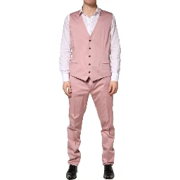 Pink Cotton Single Breasted 3 Piece Suit
