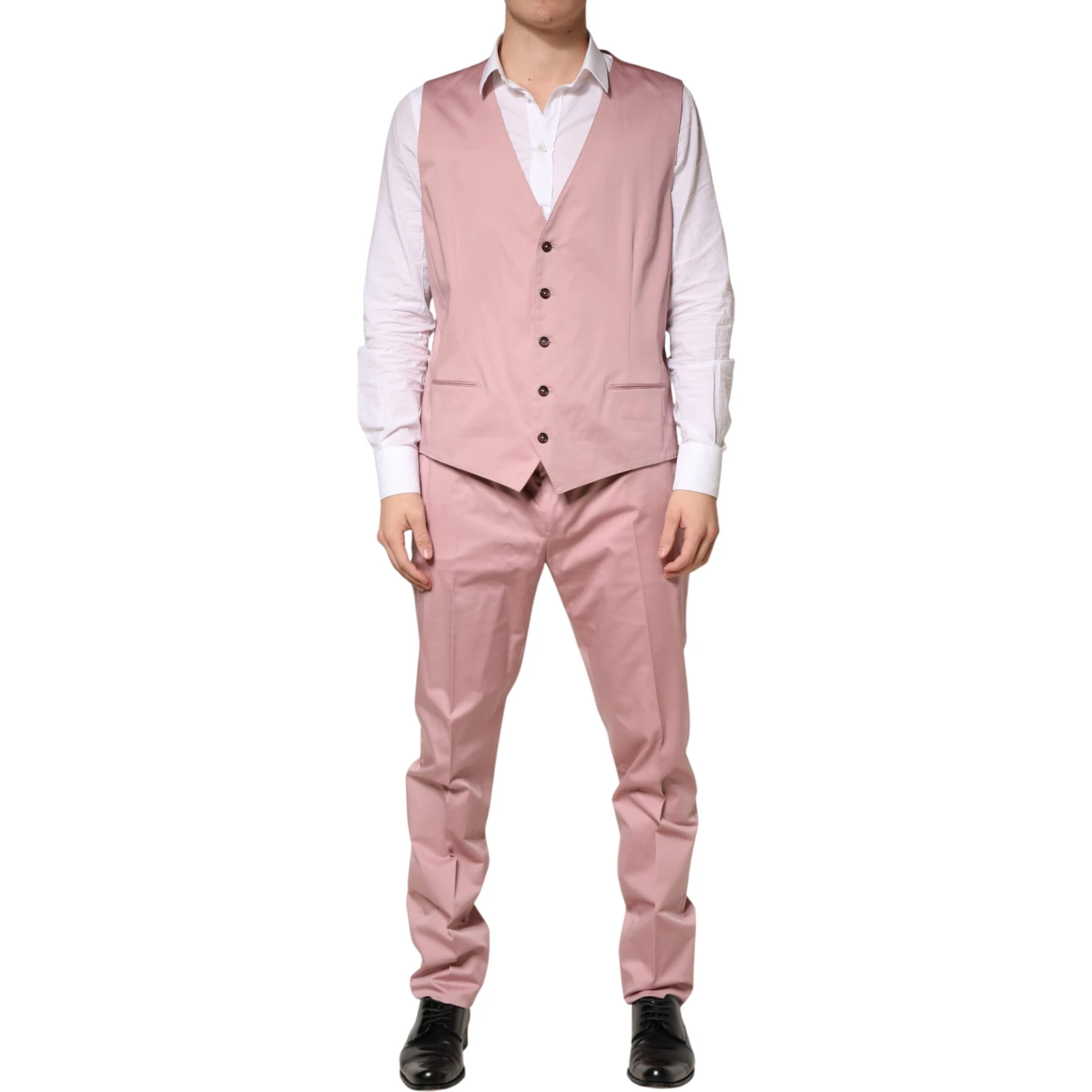 Pink Cotton Single Breasted 3 Piece Suit