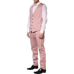 Pink Cotton Single Breasted 3 Piece Suit