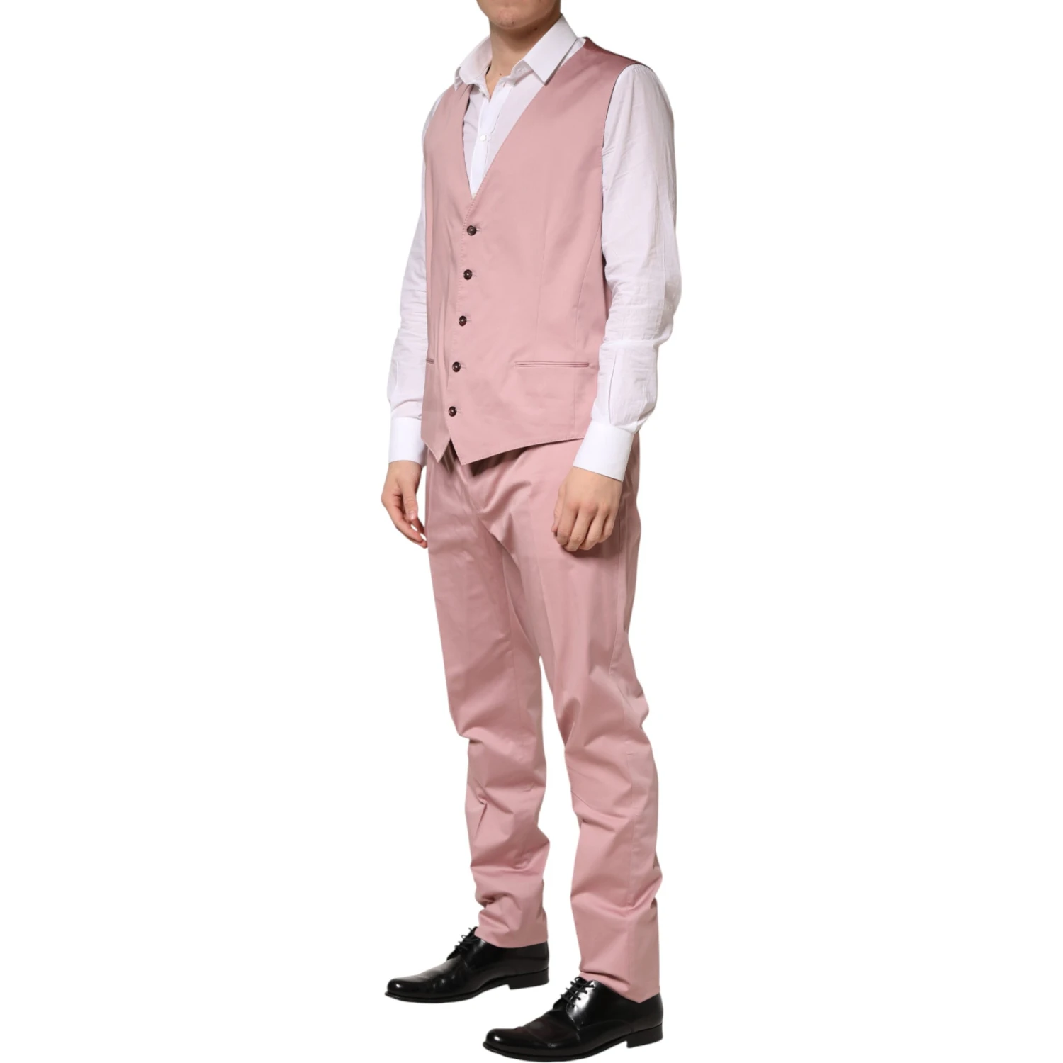 Pink Cotton Single Breasted 3 Piece Suit