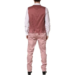 Pink Cotton Single Breasted 3 Piece Suit
