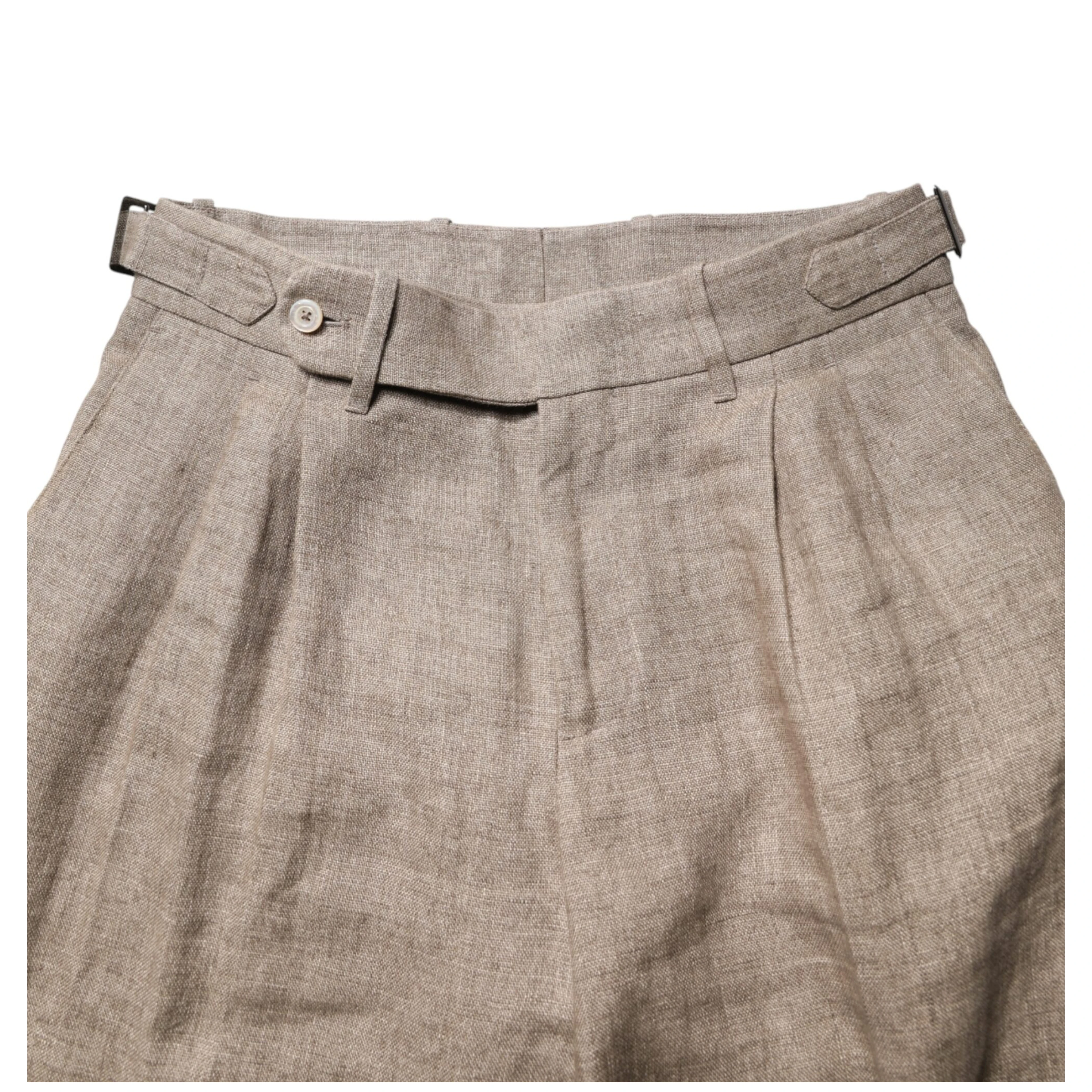 Beige Linen Double Breasted 2 Piece Men Suit