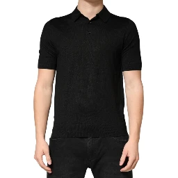 Black Silk Collared Short Sleeve Polo  T-shirt