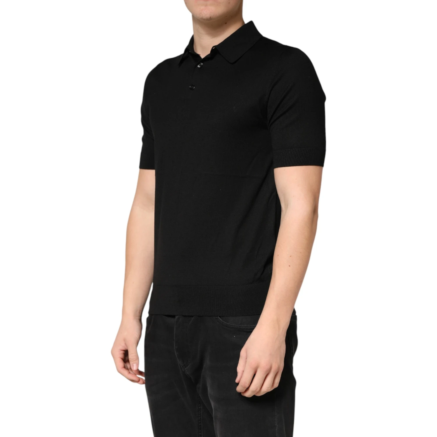 Black Silk Collared Short Sleeve Polo  T-shirt