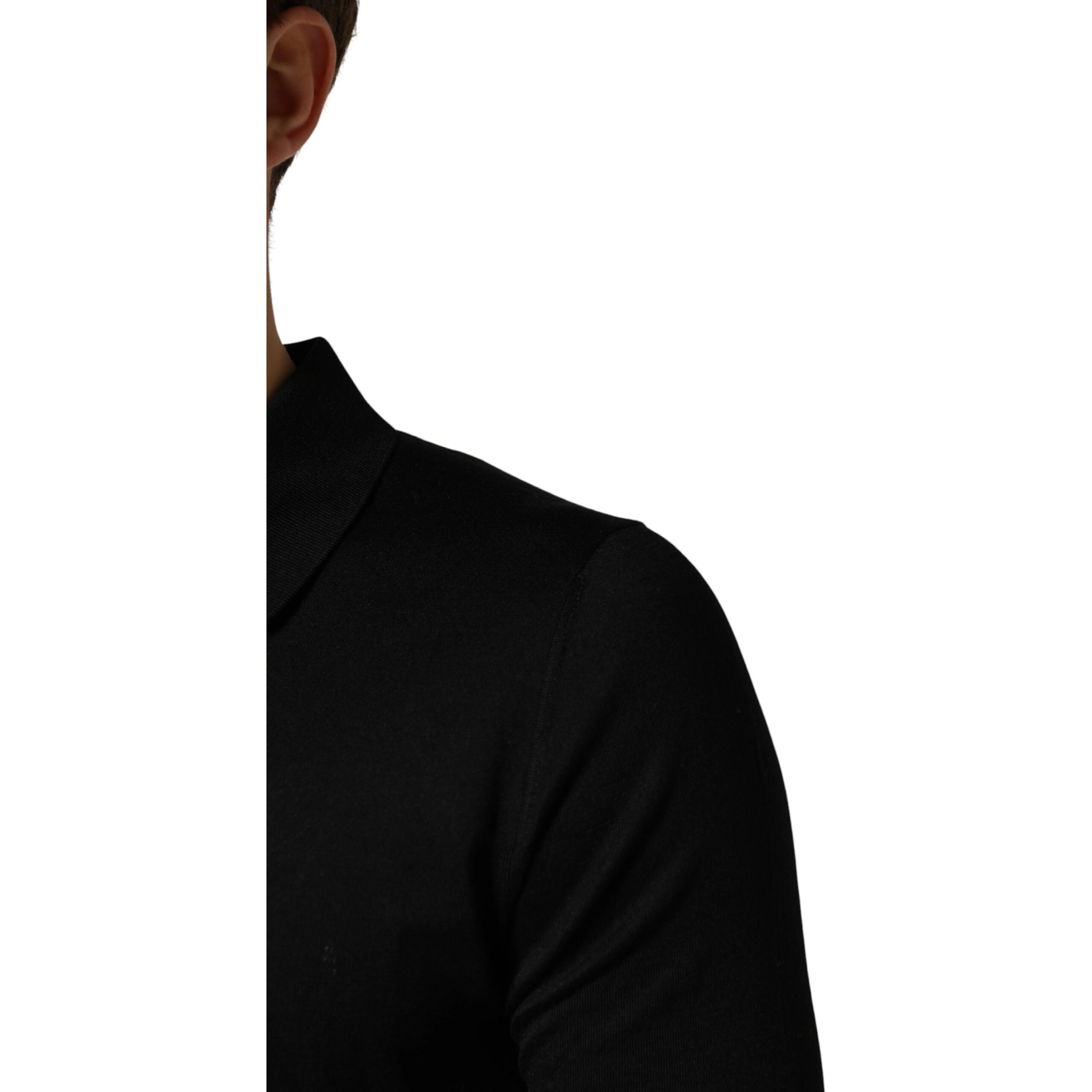 Black Silk Collared Short Sleeve Polo T-shirt
