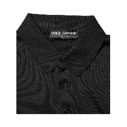 Black Silk Collared Short Sleeve Polo  T-shirt