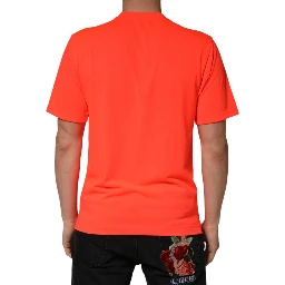 Neon Orange Polyester Crew Neck Men T-shirt