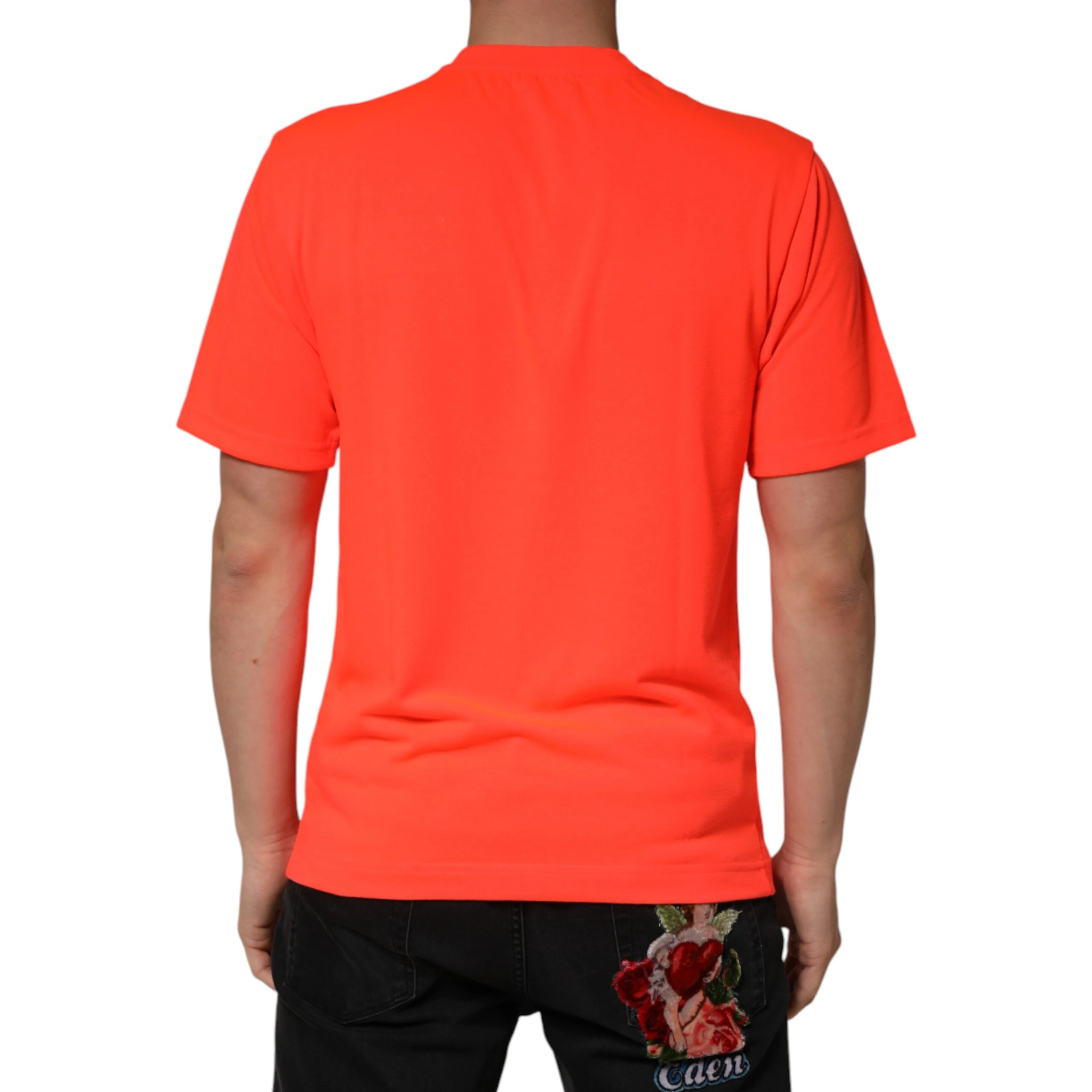 Neon Orange Polyester Crew Neck Men T-shirt