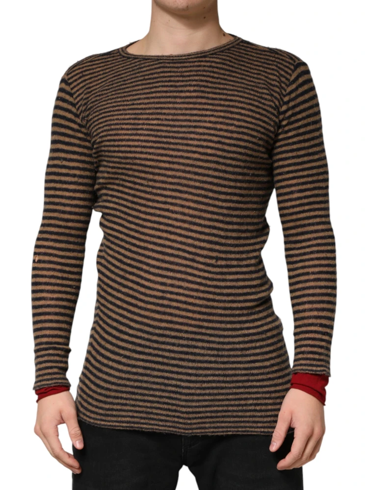 Brown Black Stripes Wool Crew Neck Pullover Sweater alternative