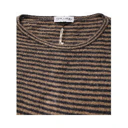 Brown Black Stripes Wool Crew Neck Pullover Sweater
