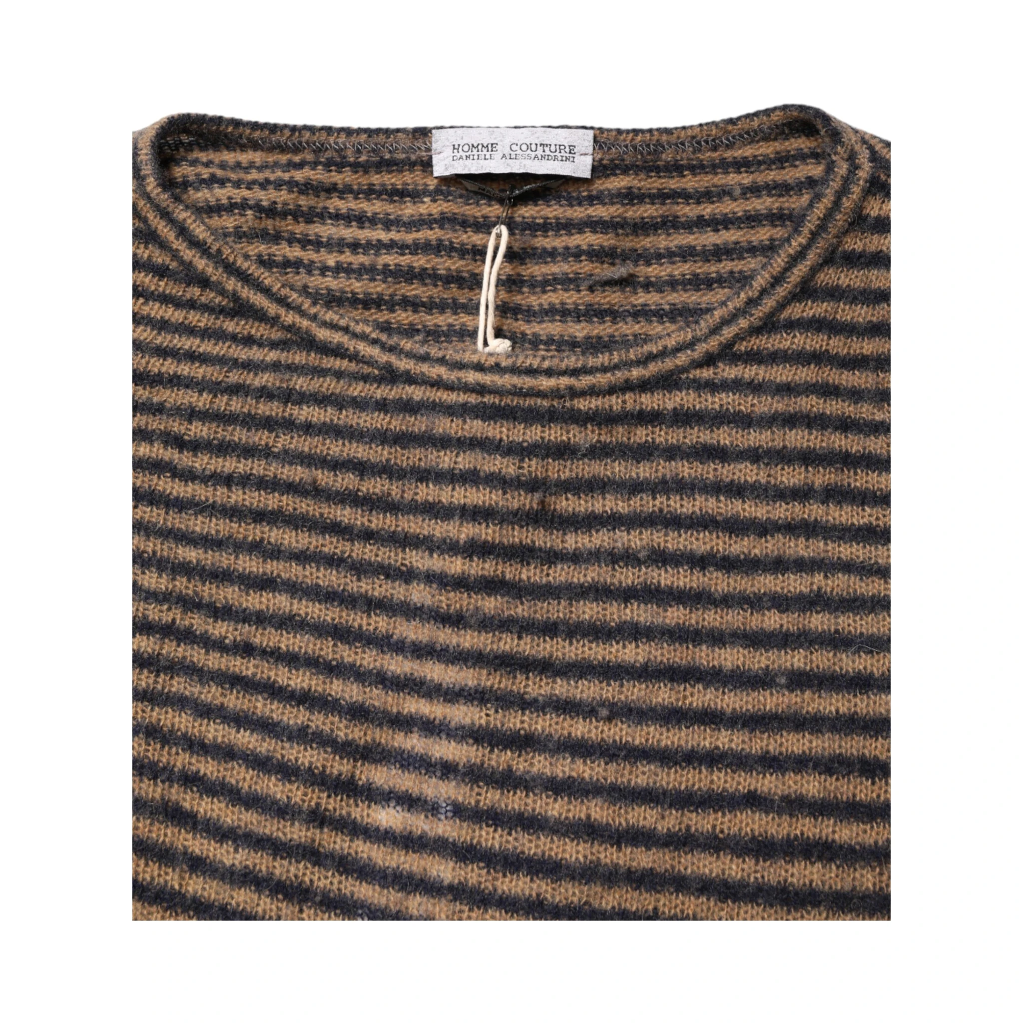 Brown Black Stripes Wool Crew Neck Pullover Sweater