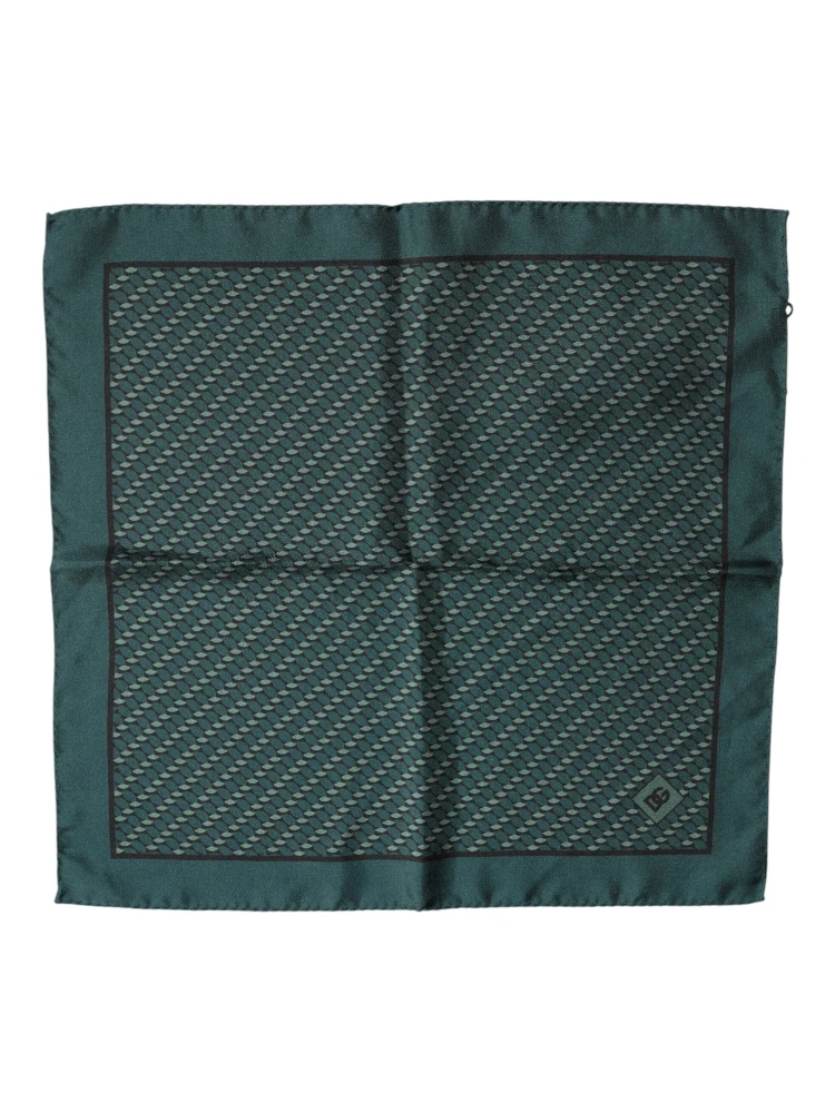 Dark Green Silk Patterned Handkerchief 32cm x 31cm Scarf