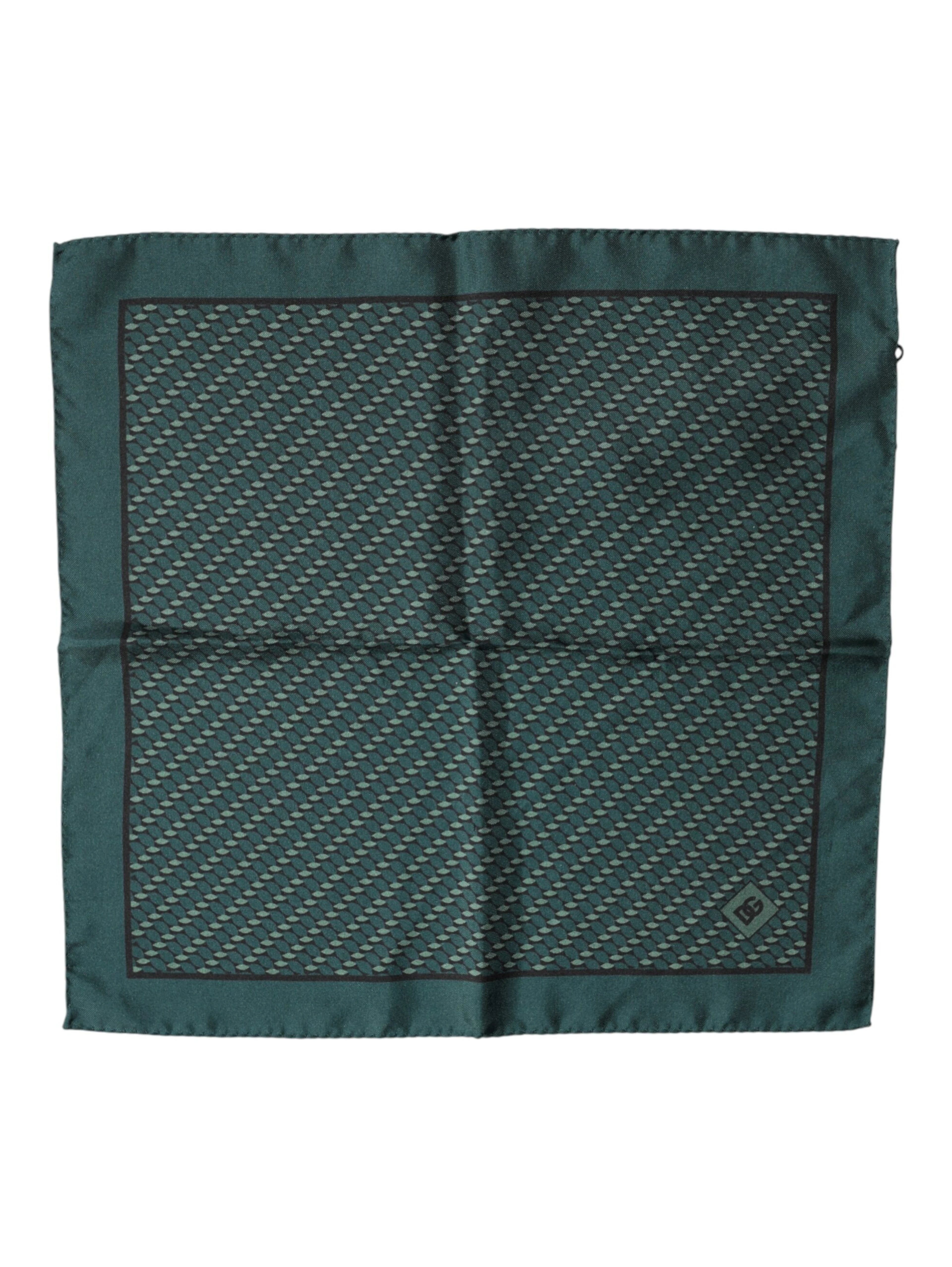 Dark Green Silk Patterned Handkerchief 32cm x 31cm Scarf