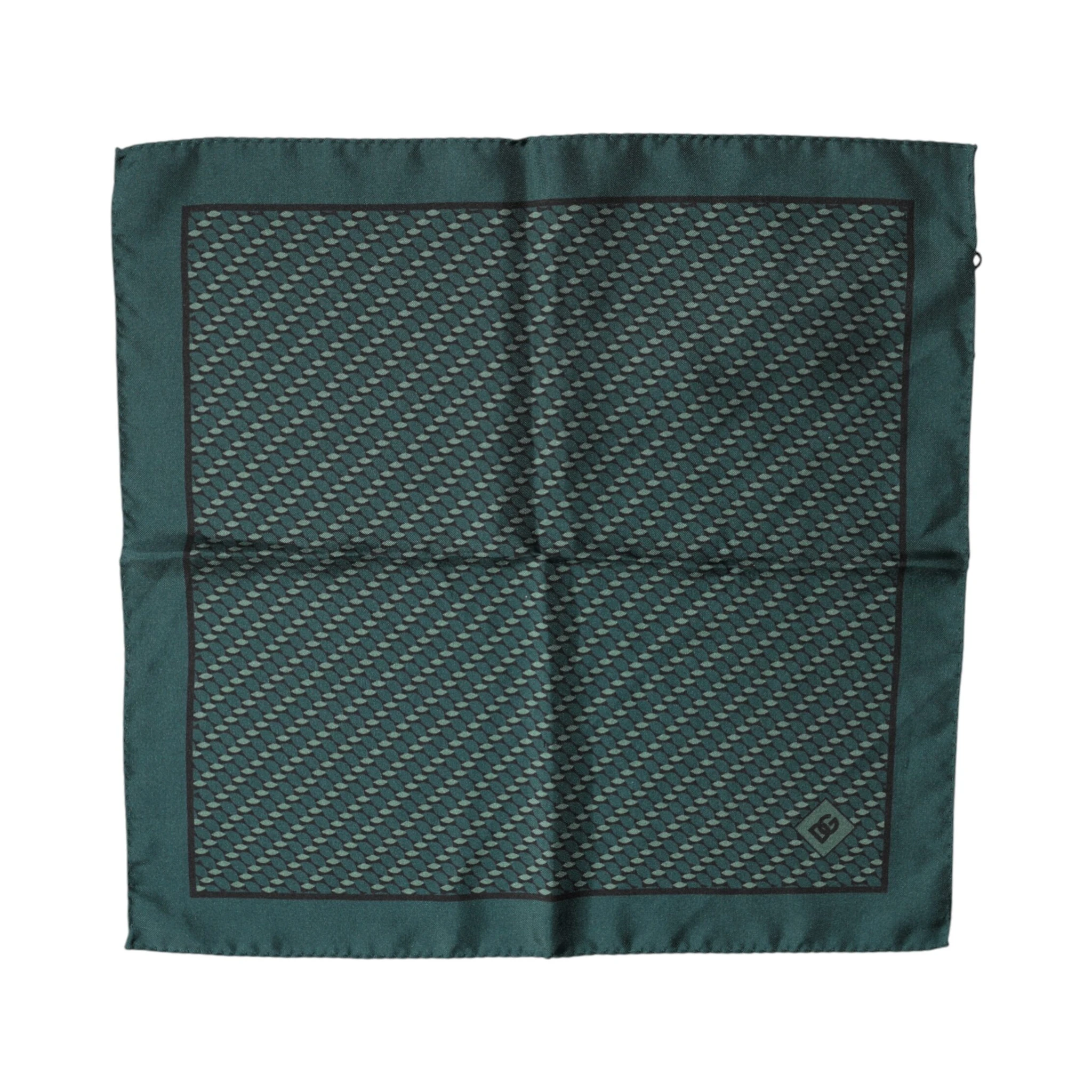 Dark Green Silk Patterned Handkerchief 32cm x 31cm Scarf