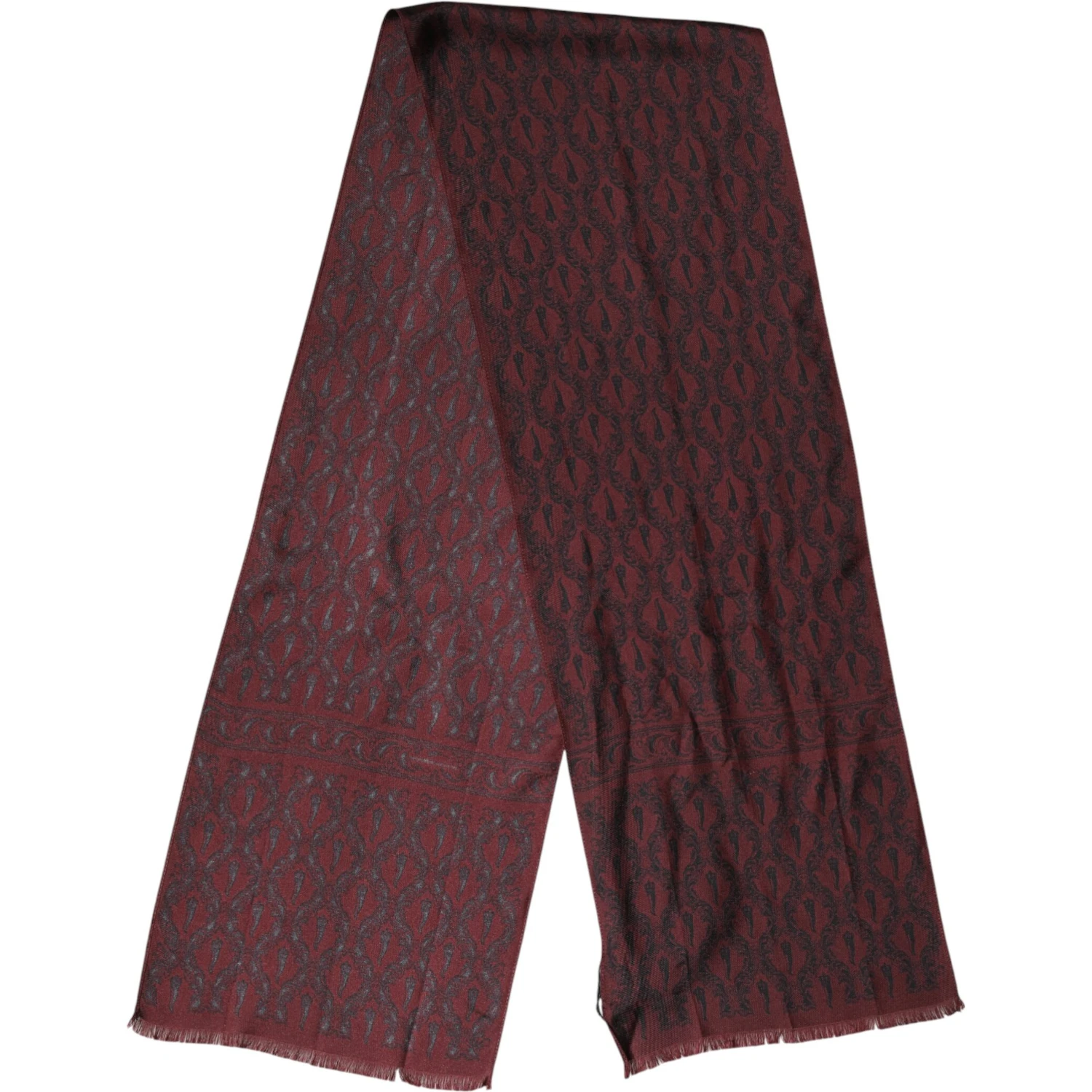 Maroon Patterned Silk Wrap Foulard Men 133cm x 22cm Scarf