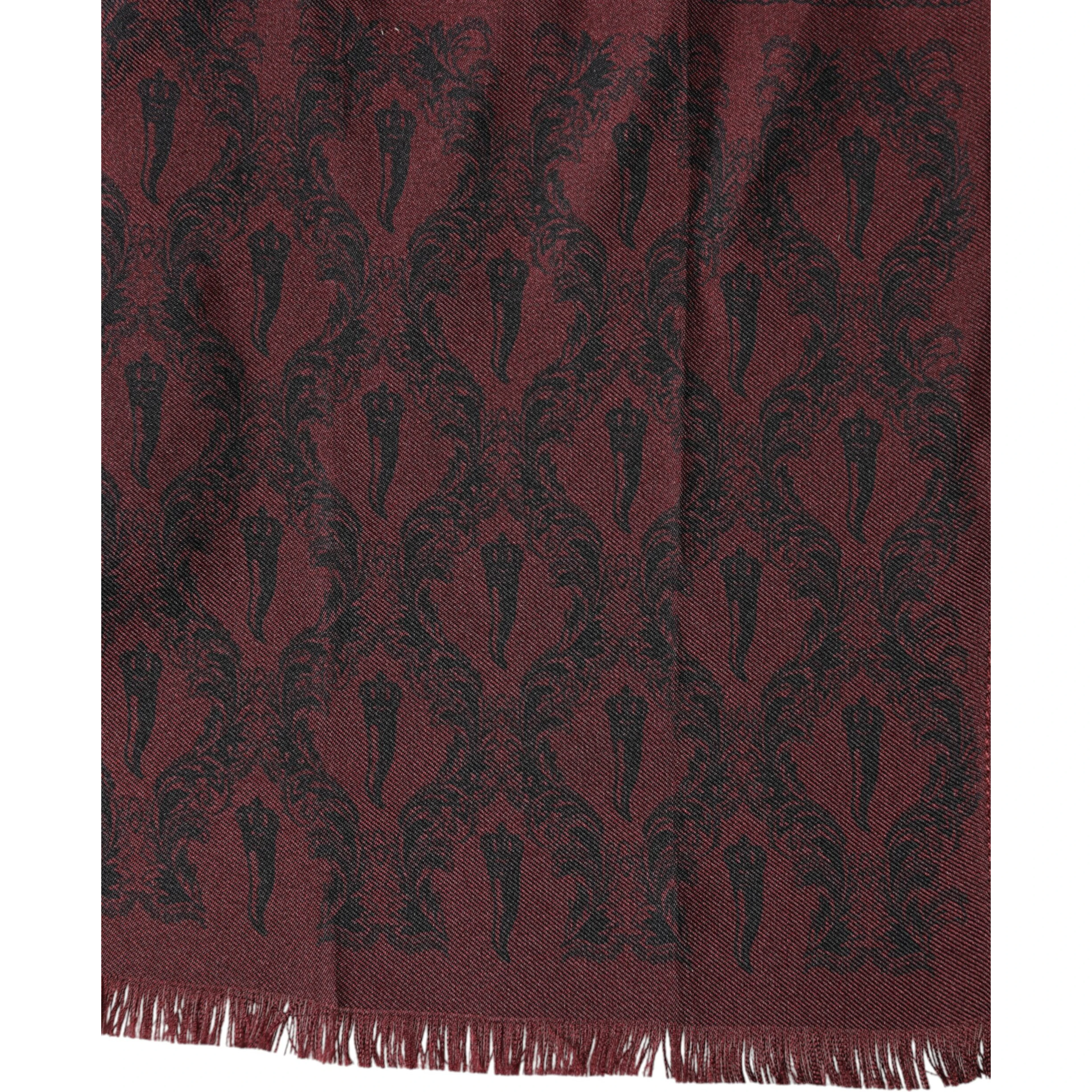 Maroon Patterned Silk Wrap Foulard Men 133cm x 22cm Scarf