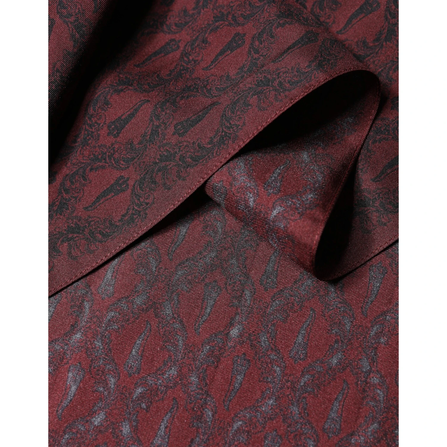 Maroon Patterned Silk Wrap Foulard Men 133cm x 22cm Scarf