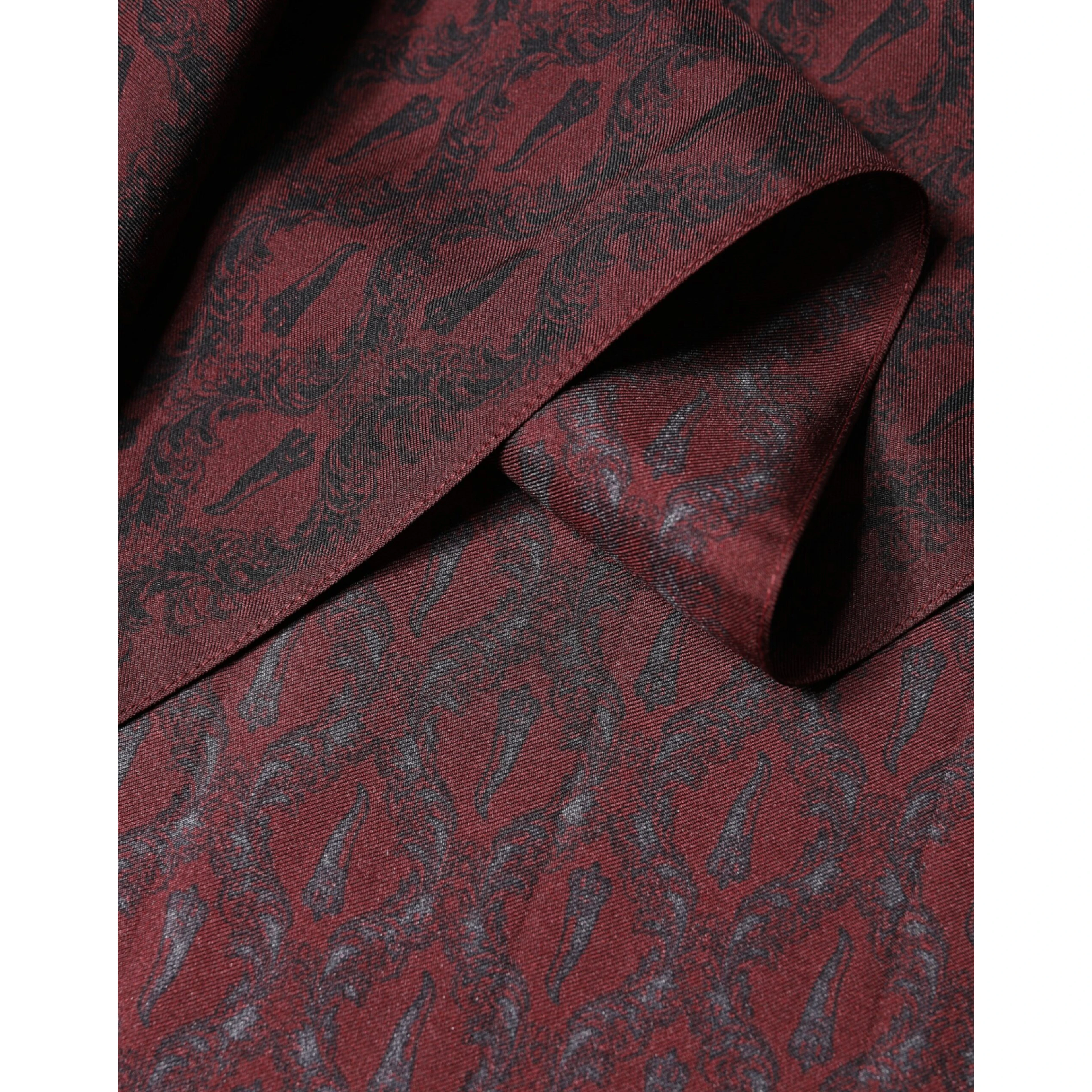 Maroon Patterned Silk Wrap Foulard Men 133cm x 22cm Scarf