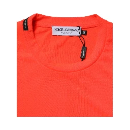 Neon Orange Polyester Crew Neck Men T-shirt
