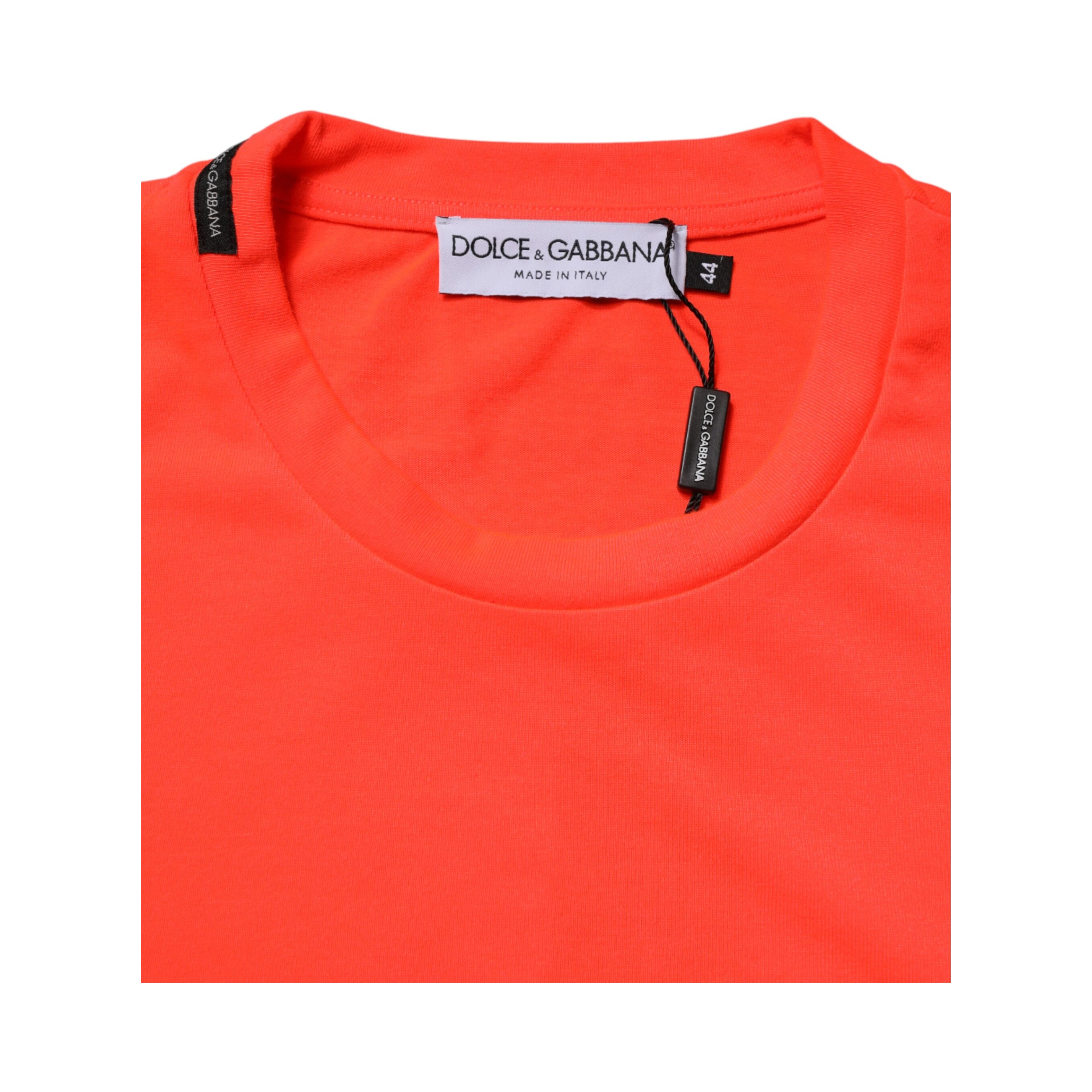 Neon Orange Polyester Crew Neck Men T-shirt