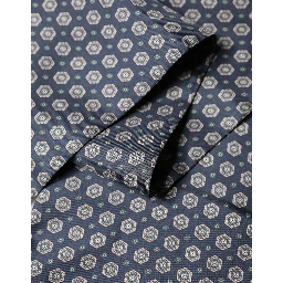 Blue Patterned Silk Fringes Foulard 138cm x 15.5cm Scarf