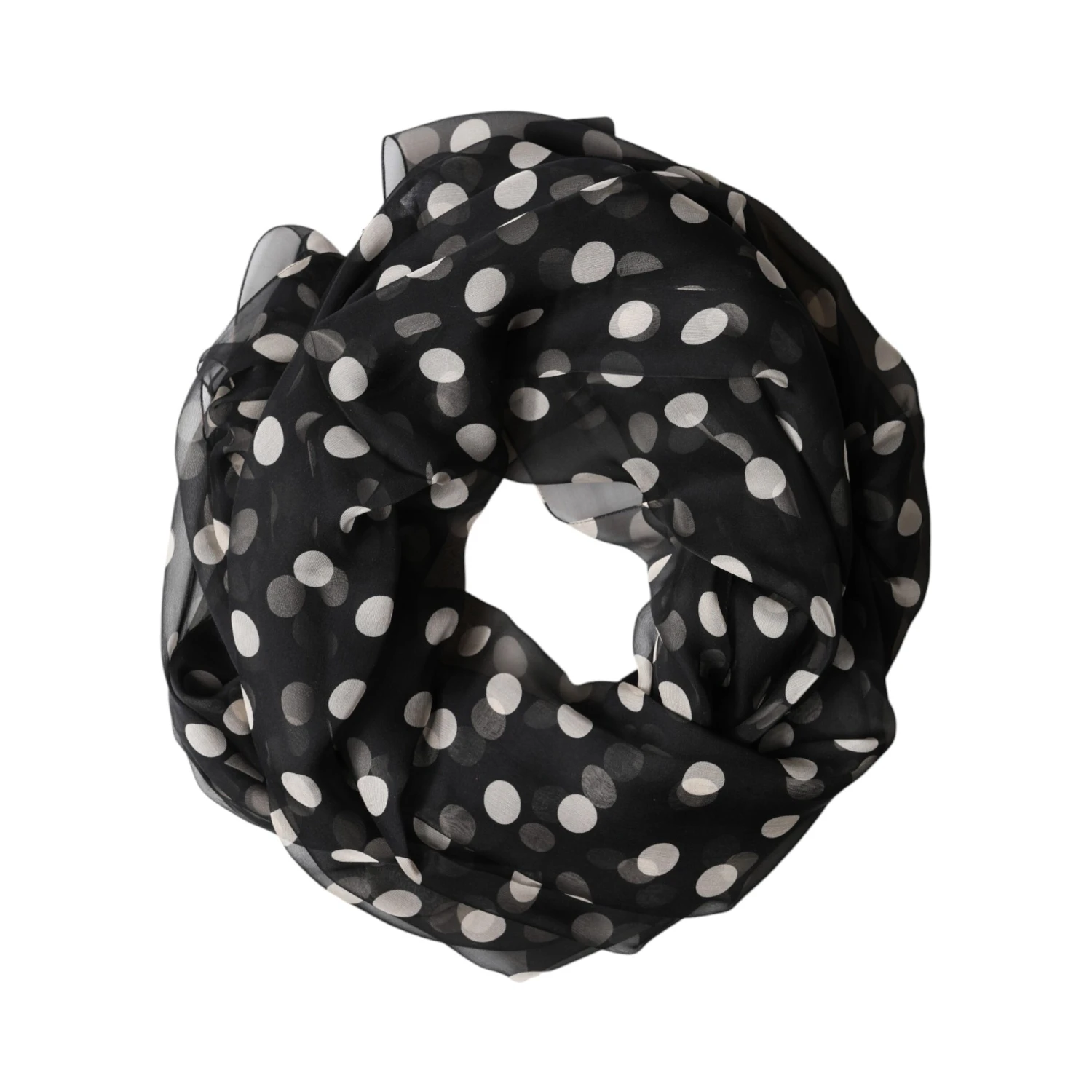 Black Polka Dot Silk Neck Wrap Shawl 205cm x 137cm Scarf