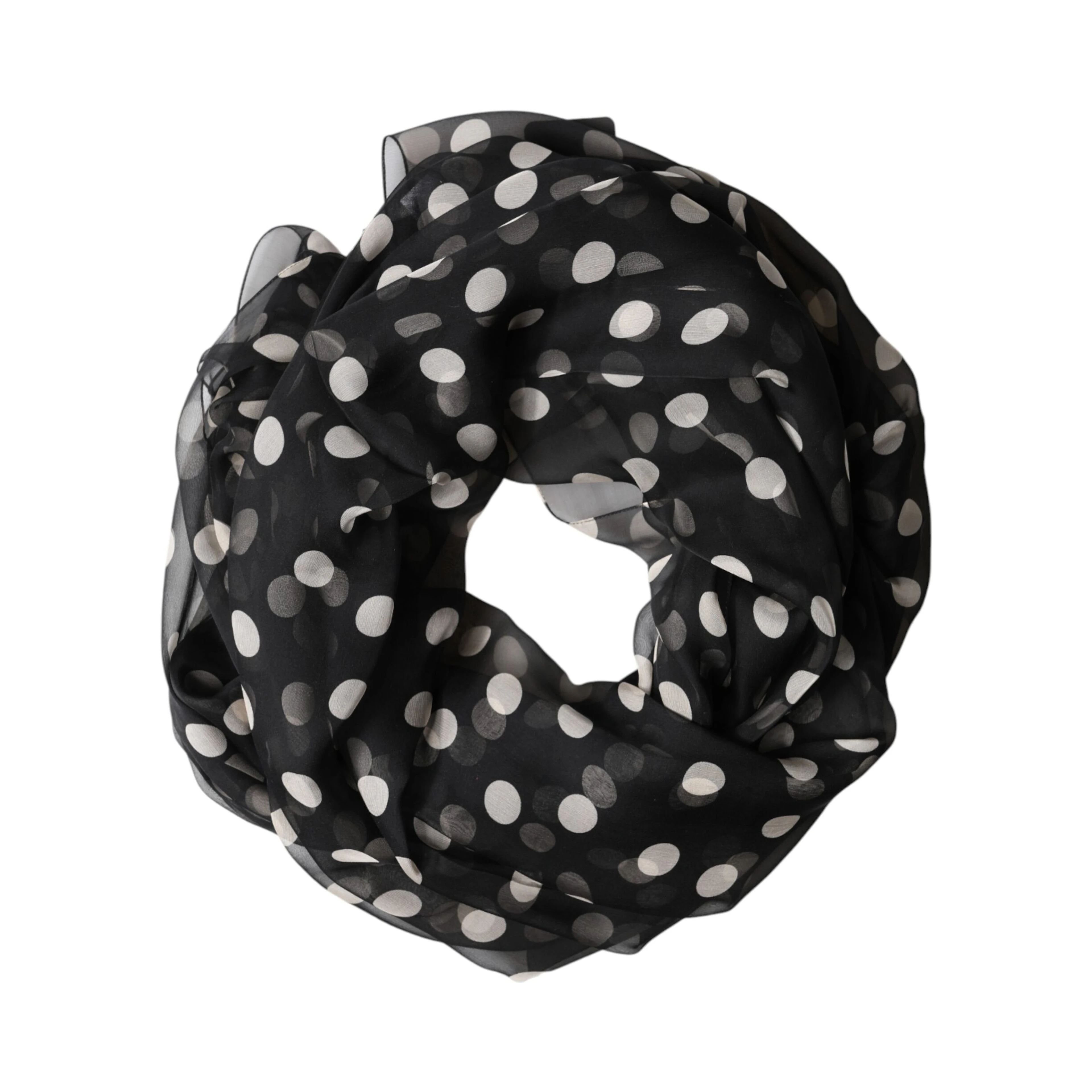 Black Polka Dot Silk Neck Wrap Shawl 205cm x 137cm Scarf