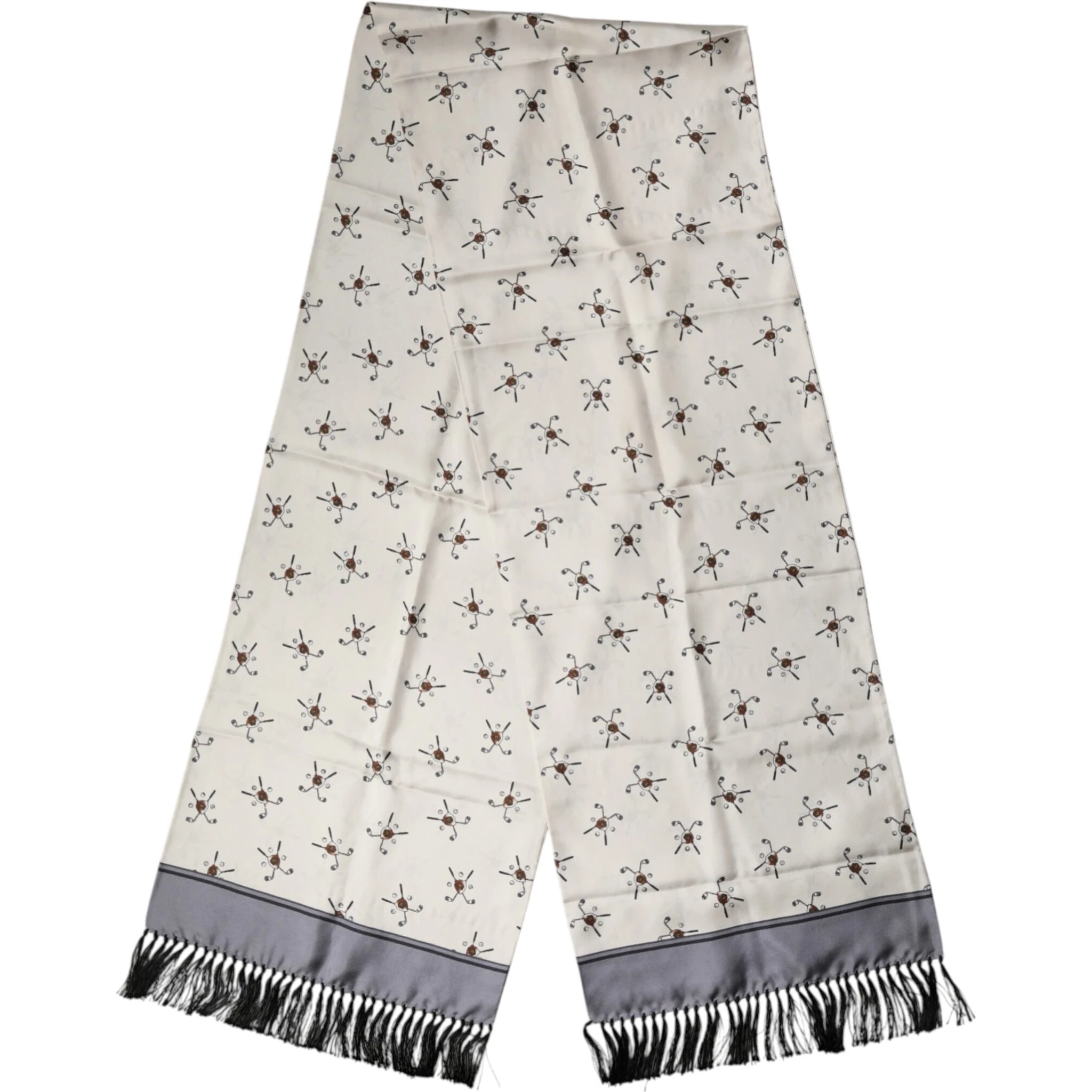 White Printed Fringes Wrap Foulard Men 183cm x 33cm Scarf